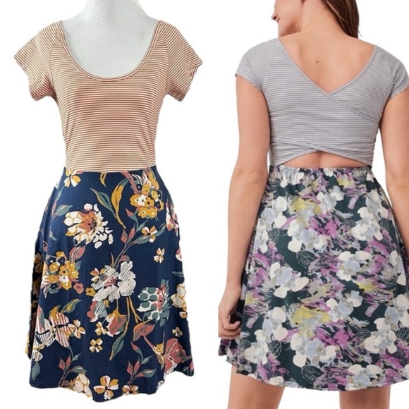 Pact Dresses & Skirts - NWT Pact Organic Cotton Stripes & Floral Open Back Mini Dress With Pockets Small